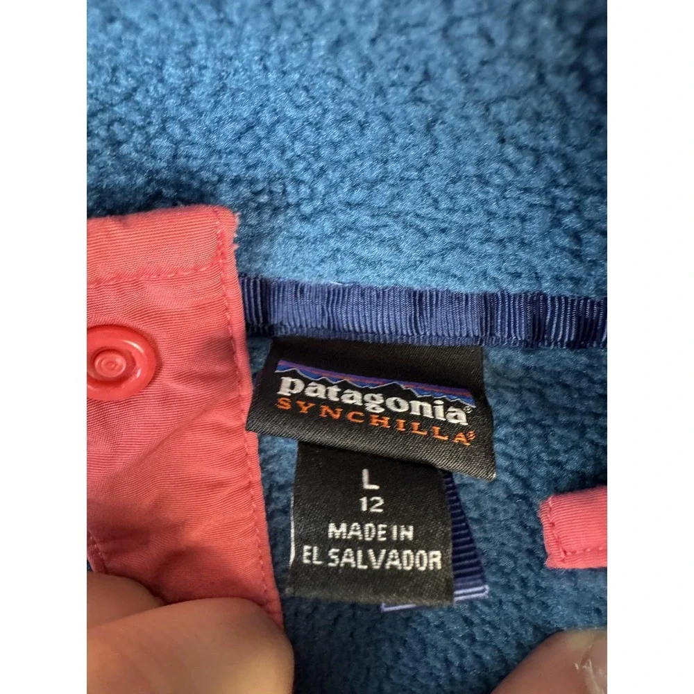 Patagonia Synchilla Pullover Youth 12 Blue‎ Orange Fleece Snap-T Sweatshirt